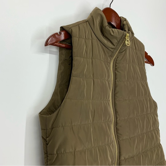 Michael Kors Golden Olive Brown Full Zip Puffer Vest With Gold Hardware Sz Small - Picture 3 of 16